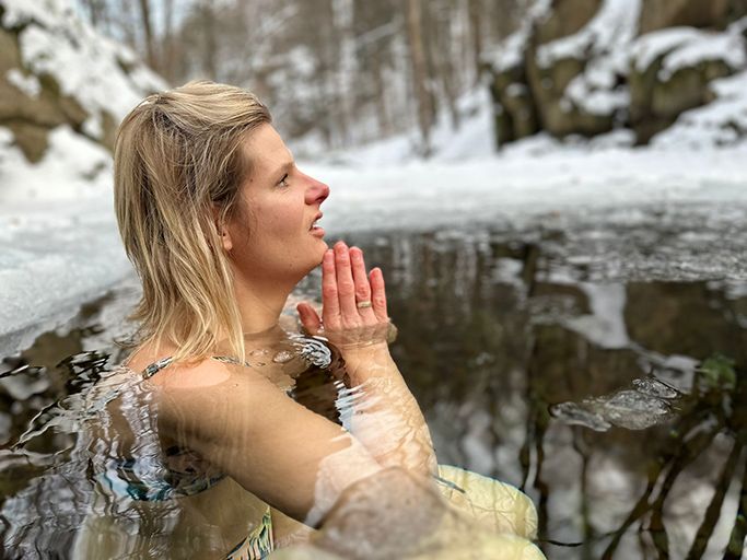 Picture of Esther taking a dip in Poland